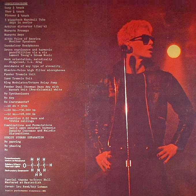 Dos de la pochette de l’album Metal Machine Music de Lou Reed (RCA Records, 1975).